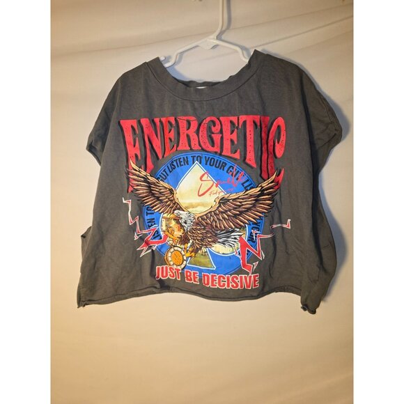 Awesome Crop Tshirt Eagle Vintage Design Shirt Gray Womens Size Large L Cutoff - Picture 1 of 3